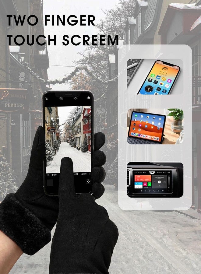 Orrpally Women Winter Gloves Thermal Touchscreen Gloves Windproof Outdoor Suede Gloves Black L - Image 2